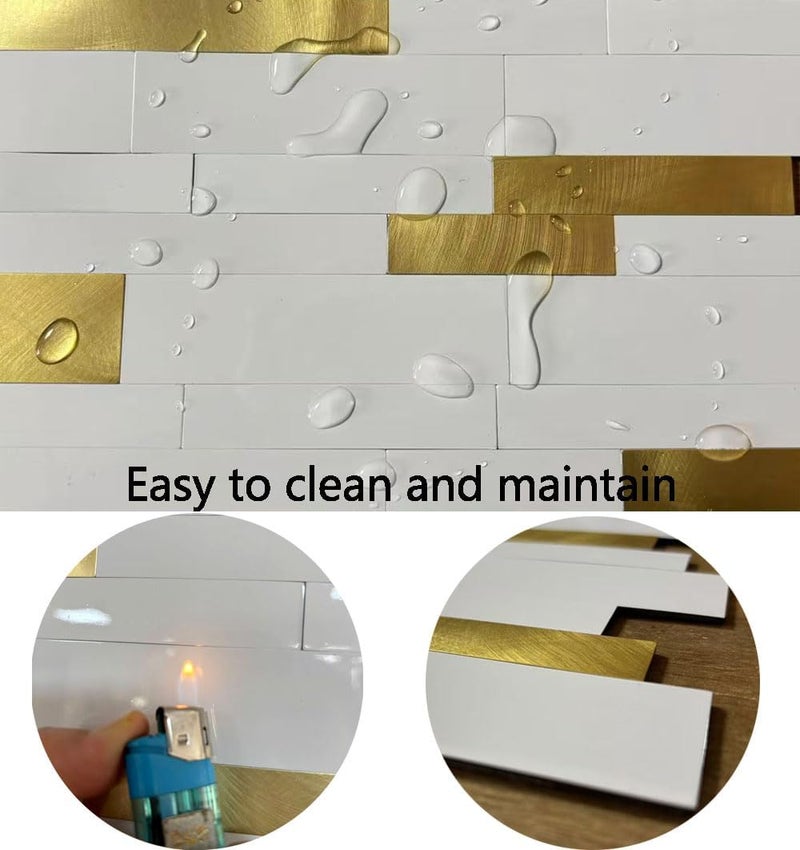 weimeisc 10-Sheet Peel and Stick Backsplash Tile, PVC Mixed Metal Stick on Backsplash Tiles for Kitchen (White +Frosted Golden) - Image 3